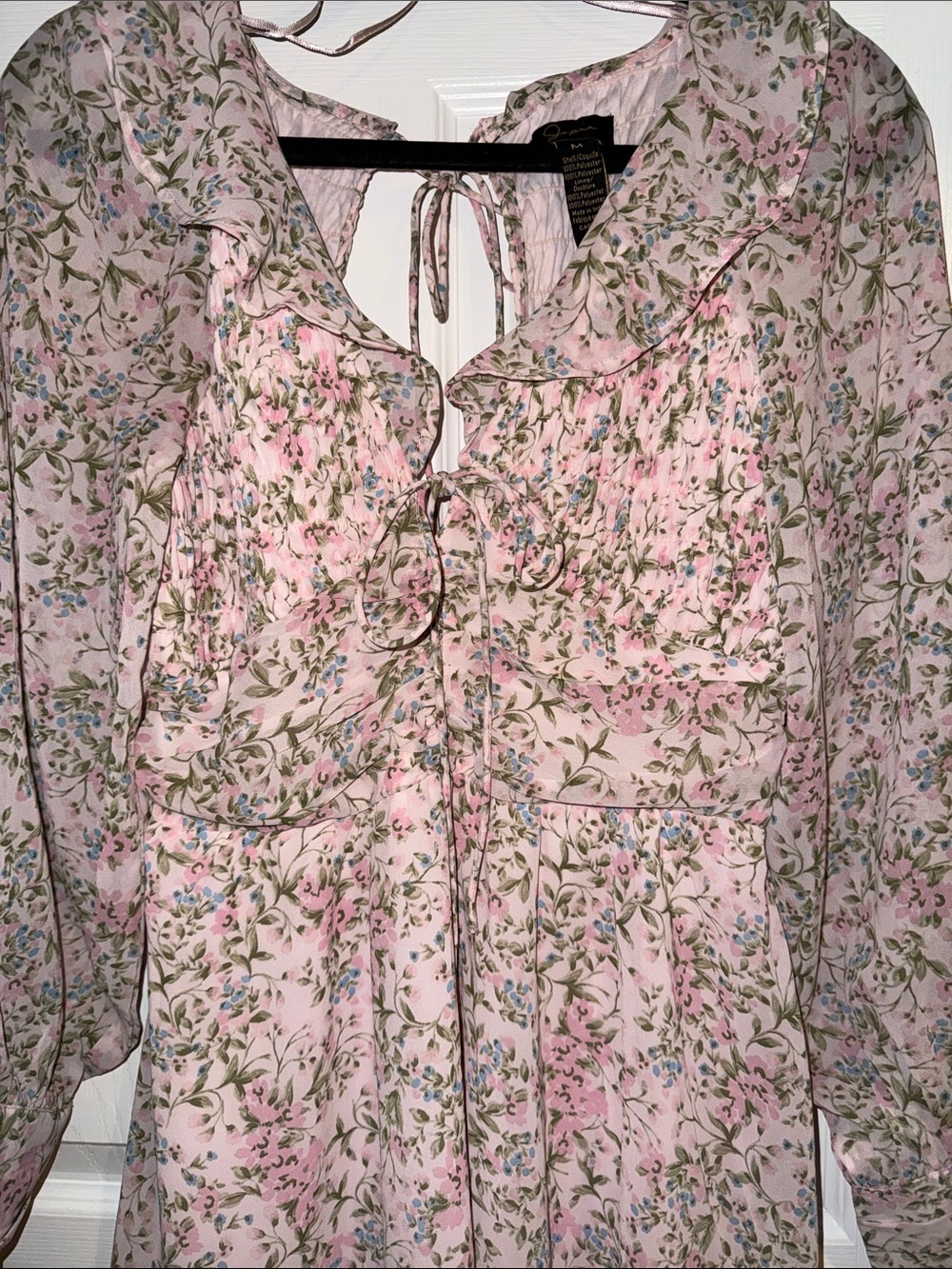 Japna Pink Floral Long Sleeve Tie-Front Mini Dress - Picture 4 of 4